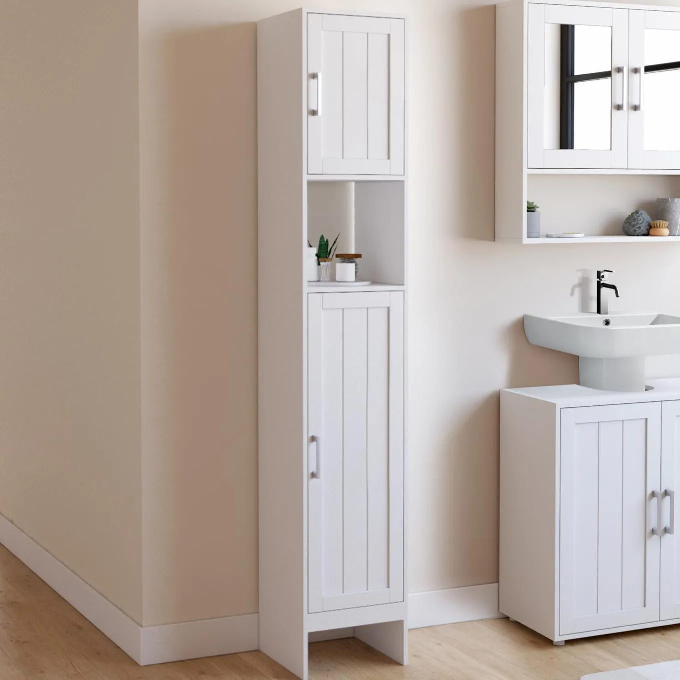 IDMarket Meuble colonne blanc 170 cm pour salle de bain avec rangement* Meubles Salle De Bain