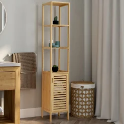 IDMarket Meuble colonne en bambou pour salle de bain 1 porte* Rangement Et Accessoires|Collection Bambou