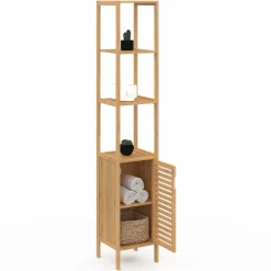IDMarket Meuble colonne en bambou pour salle de bain 1 porte* Rangement Et Accessoires|Collection Bambou