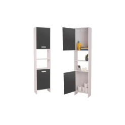 IDMarket Meuble colonne salle de bain blanc et gris* Meubles Salle De Bain