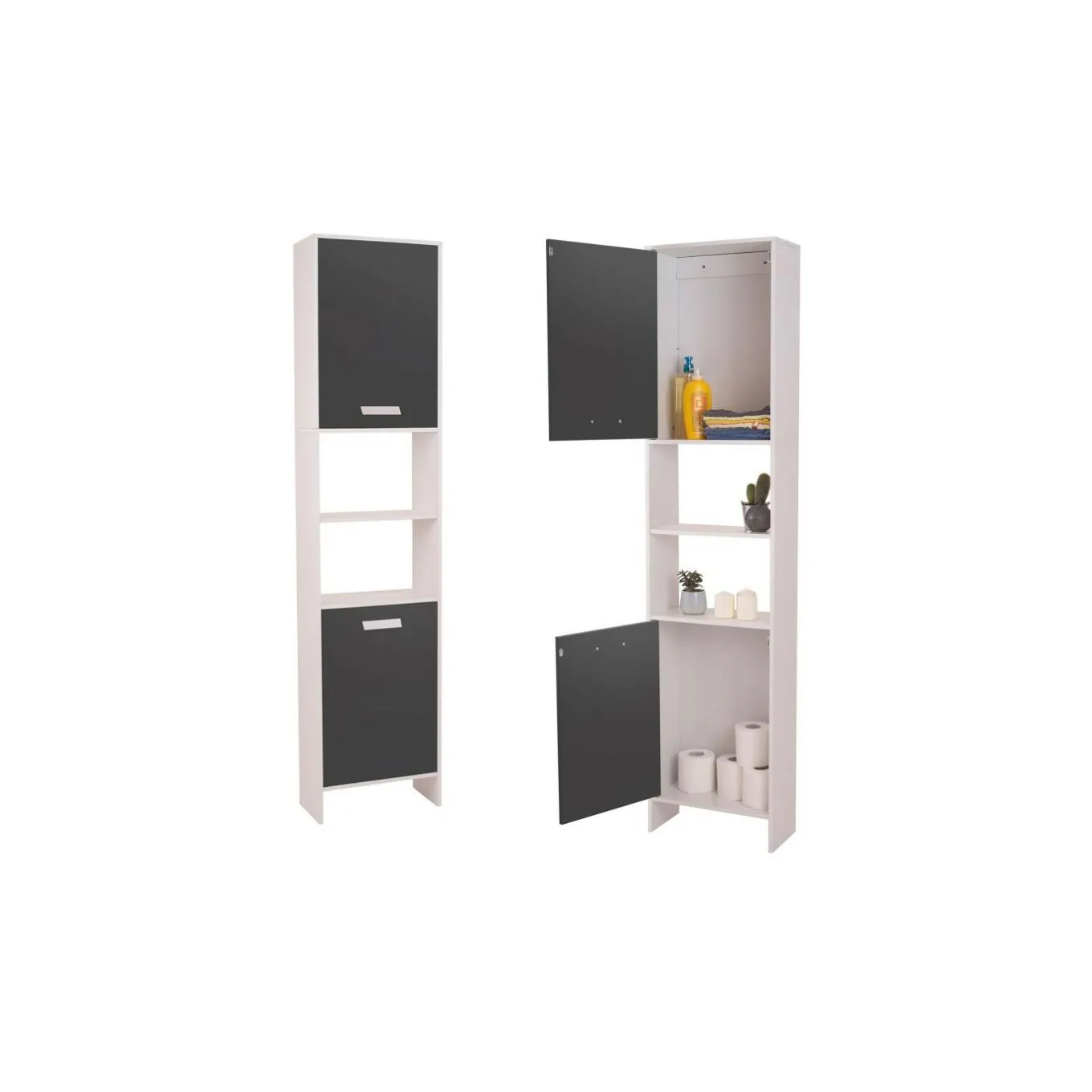 IDMarket Meuble colonne salle de bain blanc et gris* Meubles Salle De Bain