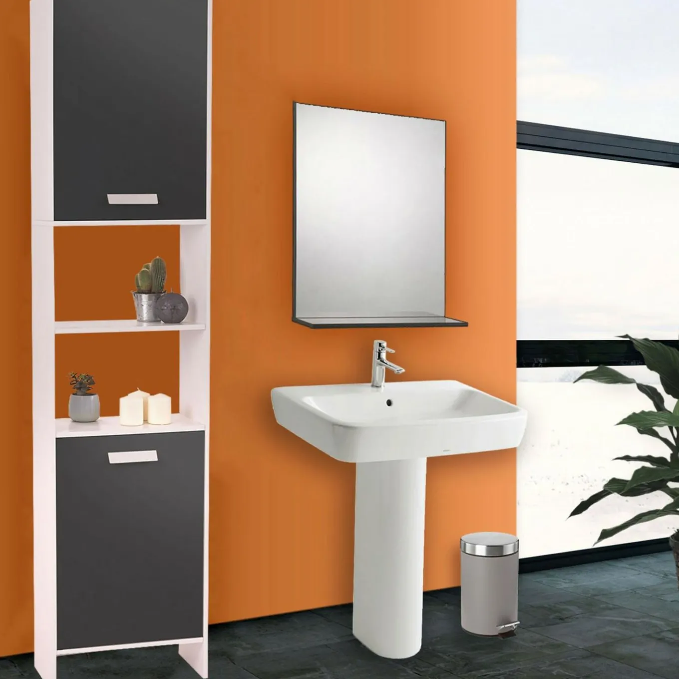 IDMarket Meuble colonne salle de bain blanc et gris* Meubles Salle De Bain
