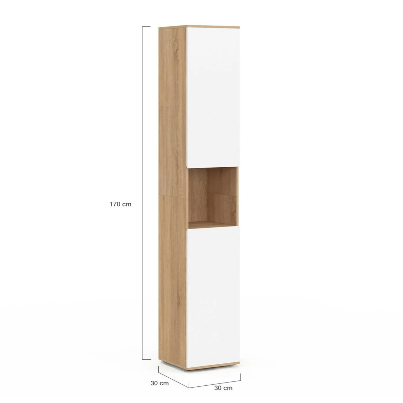 IDMarket Meuble colonne salle de bain suspendu 2 portes 1 niche façon hêtre et blanc* Meubles Salle De Bain|Collection Moderne