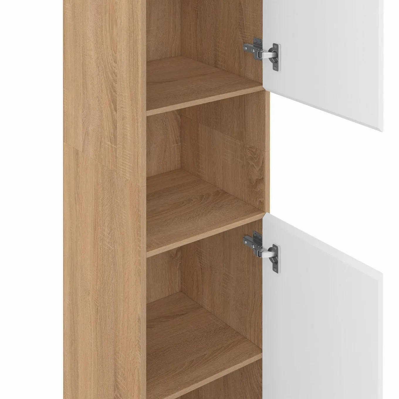 IDMarket Meuble colonne salle de bain suspendu 2 portes 1 niche façon hêtre et blanc* Meubles Salle De Bain|Collection Moderne