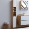 IDMarket Meuble colonne salle de bain 2 portes 4 niches façon hêtre et blanc* Collection Contemporaine|Meubles Salle De Bain