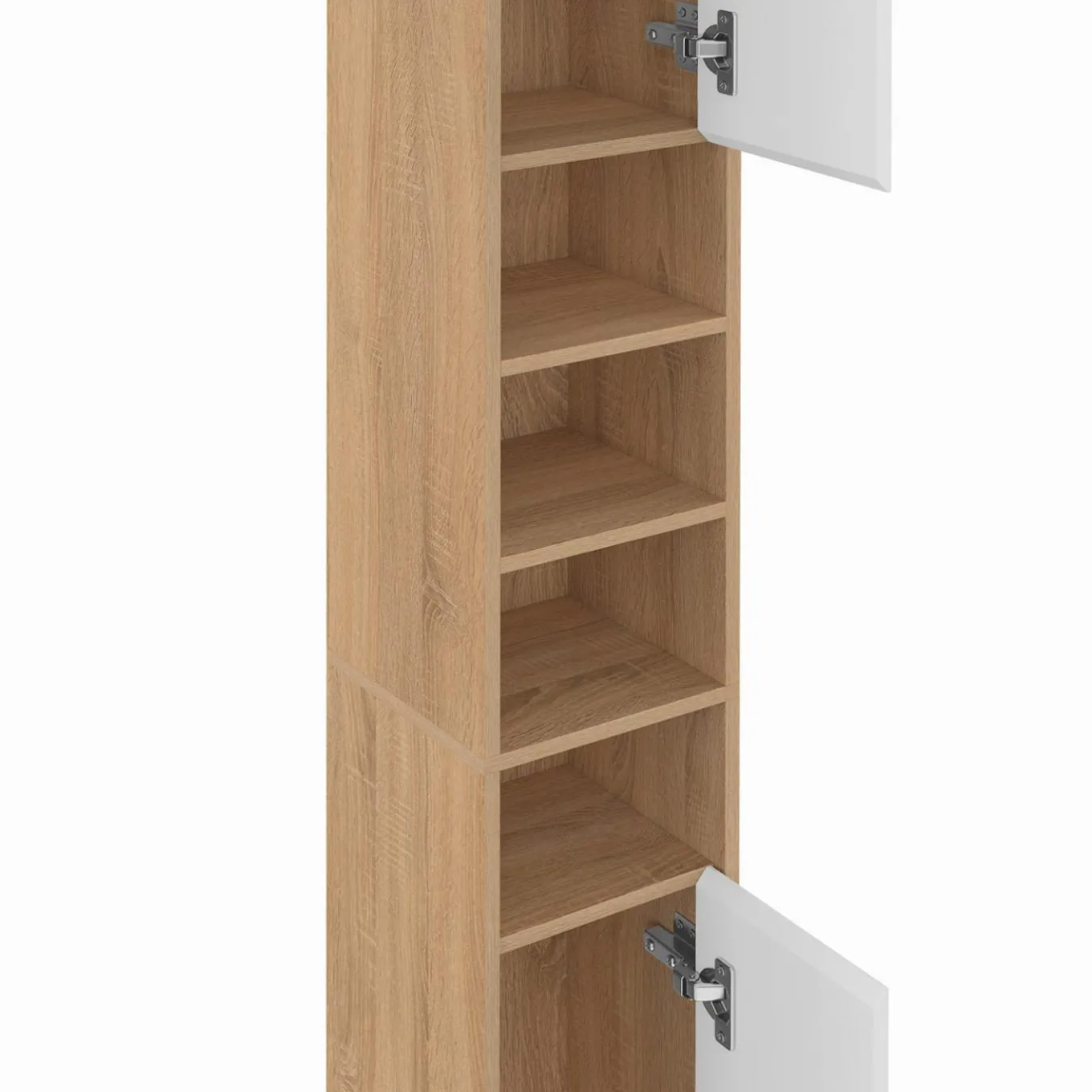 IDMarket Meuble colonne salle de bain 2 portes 4 niches façon hêtre et blanc* Collection Contemporaine|Meubles Salle De Bain