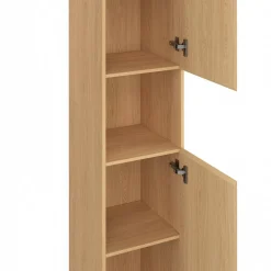 IDMarket Meuble colonne salle de bain 2 portes 1 niche effet lattes* Collection Contemporaine|Meubles Salle De Bain