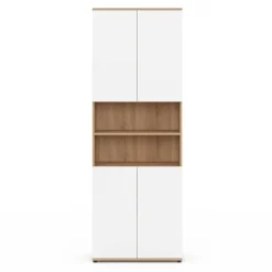 IDMarket Meuble colonne salle de bain 4 portes 2 niches façon hêtre et blanc* Meubles Salle De Bain