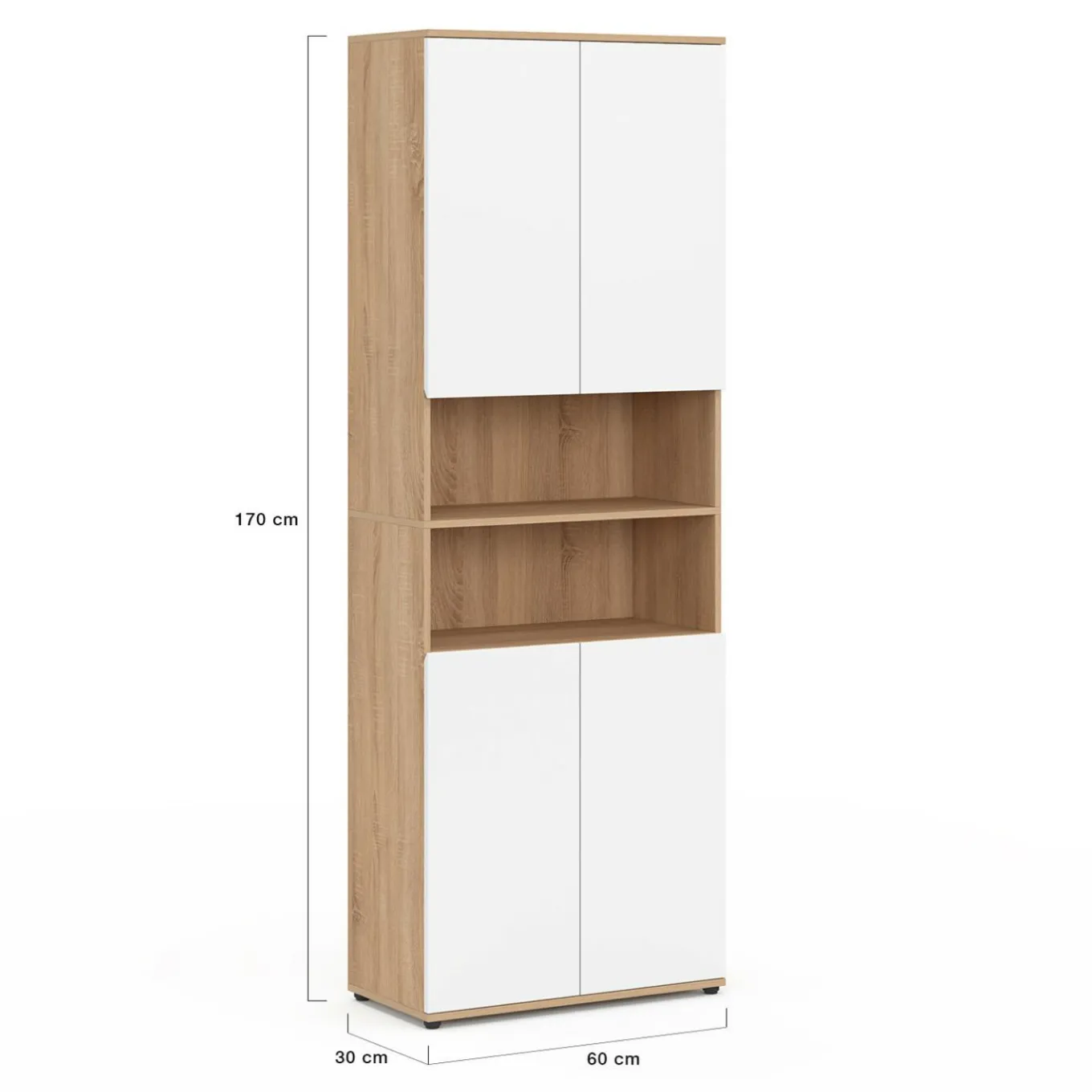 IDMarket Meuble colonne salle de bain 4 portes 2 niches façon hêtre et blanc* Meubles Salle De Bain