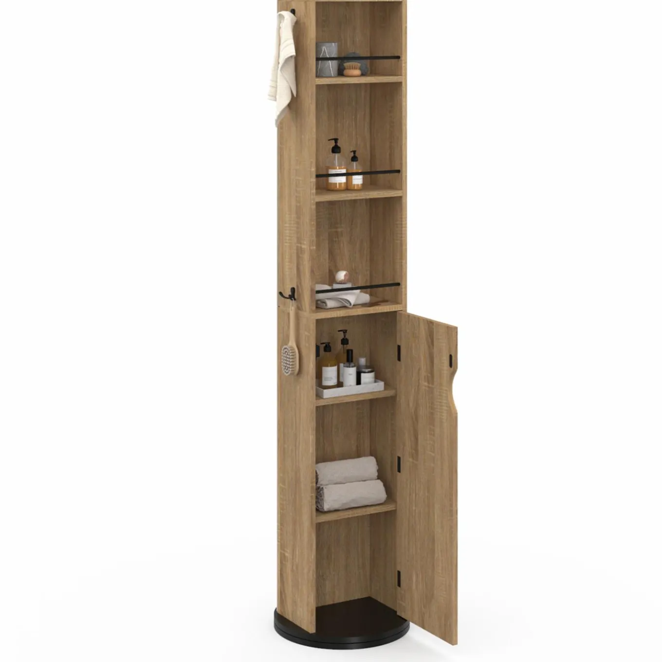 IDMarket Meuble colonne salle de bain pivotant hêtre et noir* Collection Contemporaine|Meubles Salle De Bain