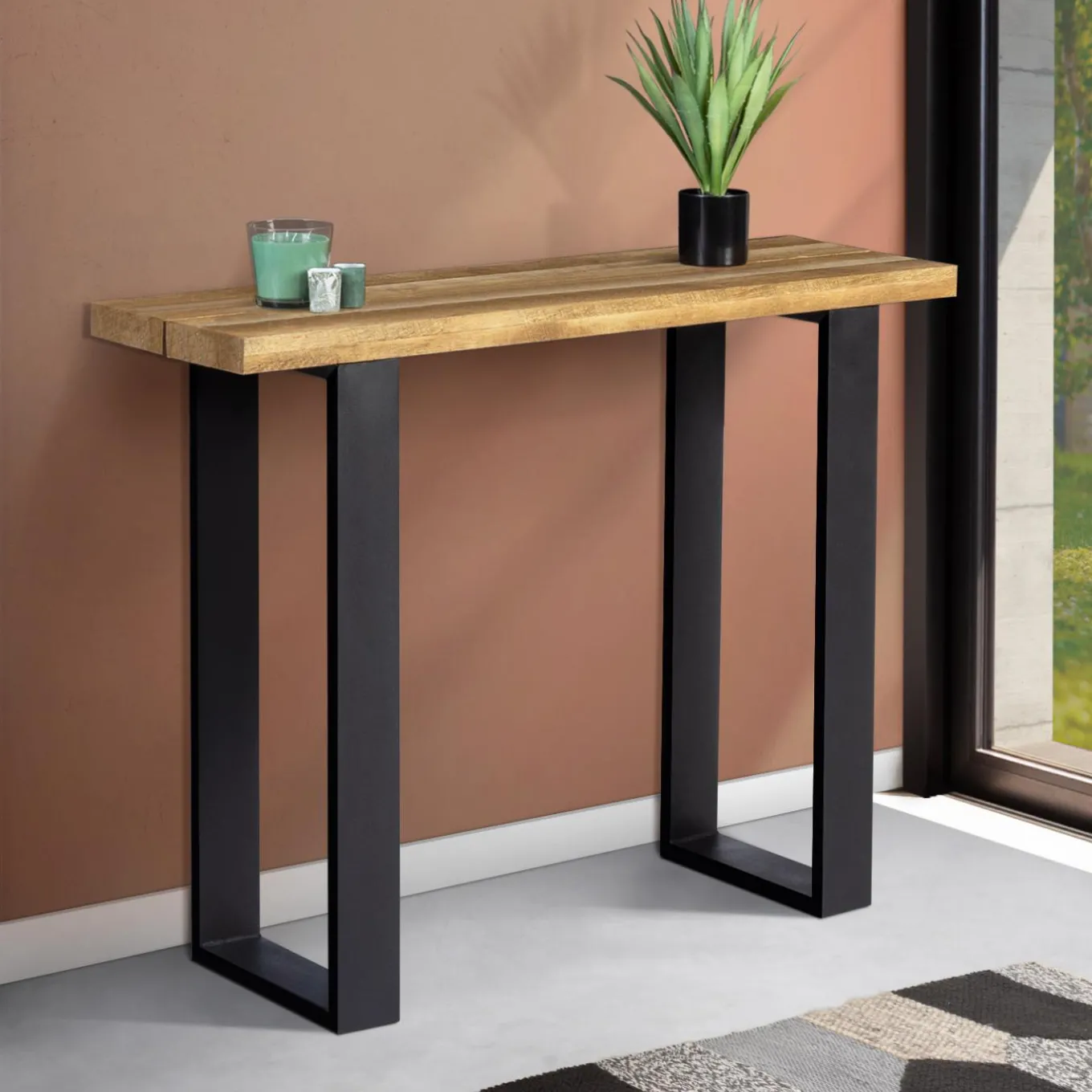 IDMarket Meuble console bois et métal noir 100 cm* Collection Agencement Magasin|Consoles