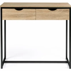 IDMarket Meuble console industrielle 2 tiroirs bois et métal 90 cm* Meubles Tiroirs|Collection Industrielle