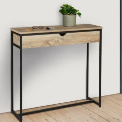 IDMarket Meuble console industrielle bois et métal 90 cm* Meubles Tiroirs|Meubles En Bois