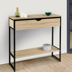 IDMarket Meuble console industrielle bois et métal 90 cm* Meubles Tiroirs|Meubles En Bois