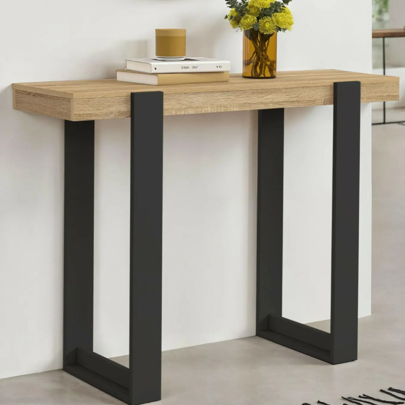 IDMarket Meuble console noir et bois 100 cm* Meubles Bas|Collection Design