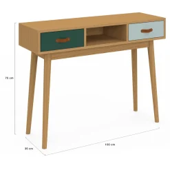 IDMarket Meuble console scandinave bois et vert 100 cm* Meubles Tiroirs|Collection Scandinave