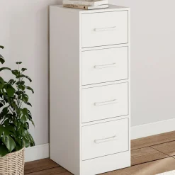 IDMarket Meuble d'appoint 4 tiroirs 30 cm chiffonnier, meuble de rangement bois blanc* Meubles Tiroirs|Commodes