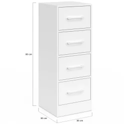 IDMarket Meuble d'appoint 4 tiroirs 30 cm chiffonnier, meuble de rangement bois blanc* Meubles Tiroirs|Commodes