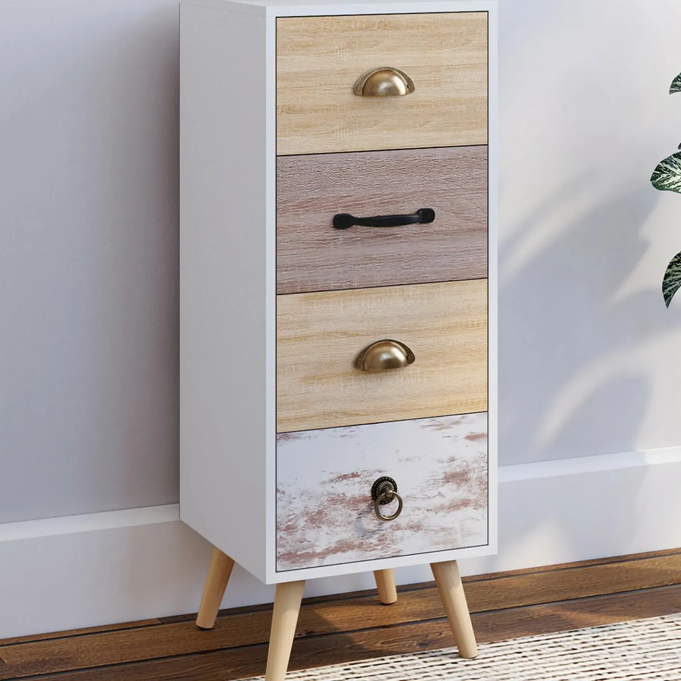 IDMarket Meuble d'appoint 4 tiroirs 30 cm chiffonnier scandinave* Meubles Tiroirs|Meubles Blancs