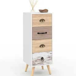 IDMarket Meuble d'appoint 4 tiroirs 30 cm chiffonnier scandinave* Meubles Tiroirs|Meubles Blancs