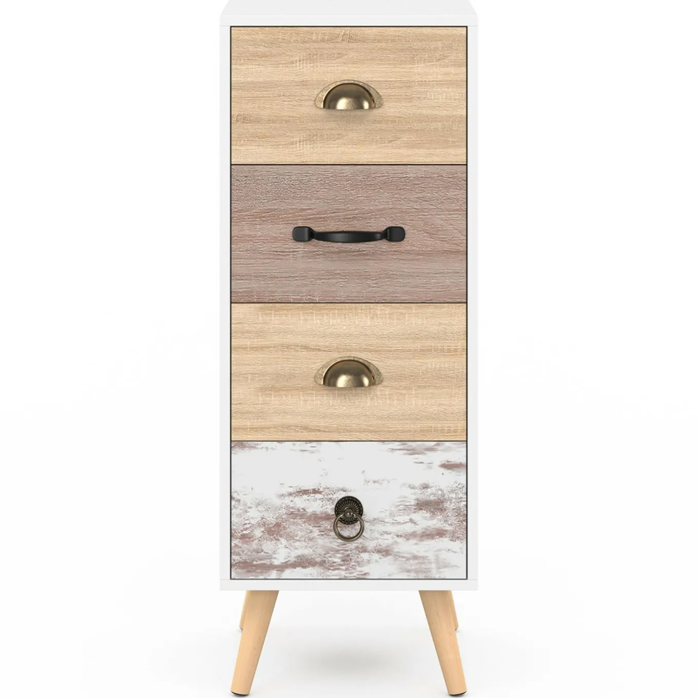 IDMarket Meuble d'appoint 4 tiroirs 30 cm chiffonnier scandinave* Meubles Tiroirs|Meubles Blancs