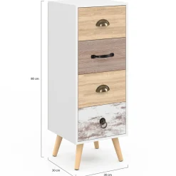 IDMarket Meuble d'appoint 4 tiroirs 30 cm chiffonnier scandinave* Meubles Tiroirs|Meubles Blancs