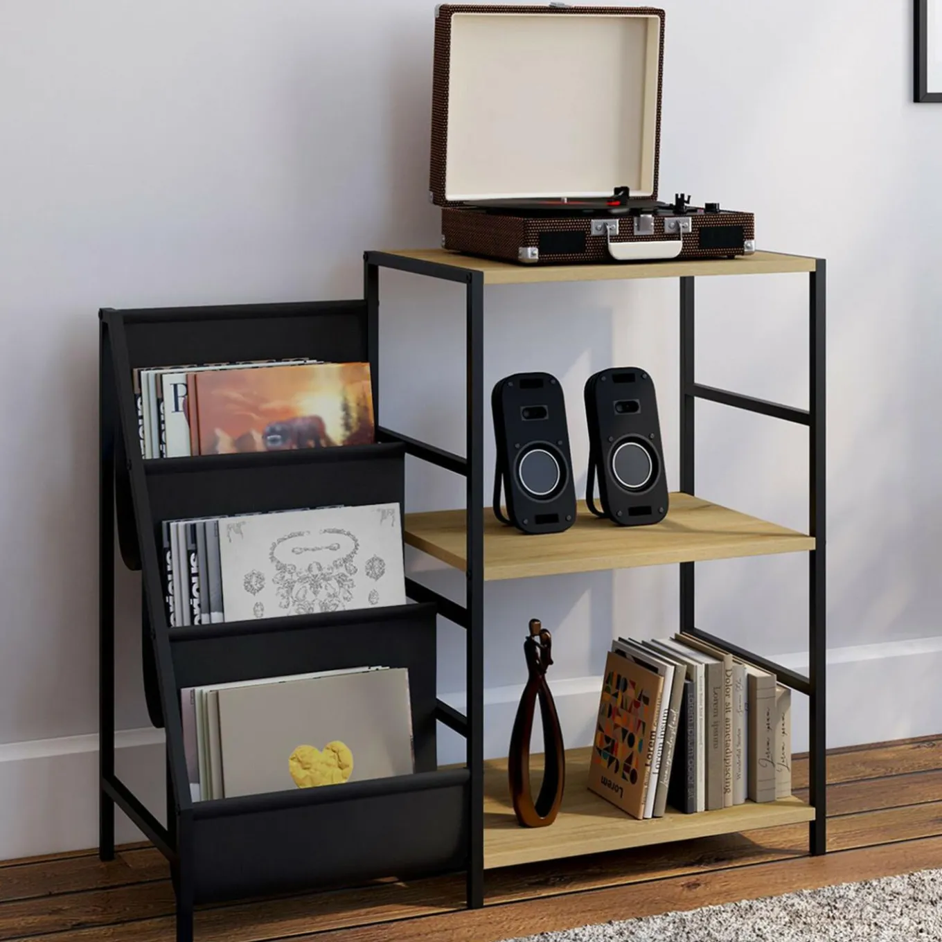 IDMarket Meuble d'appoint, rangement avec étagères, supports vinyles et platine design industriel* Meubles En Bois|Etagères
