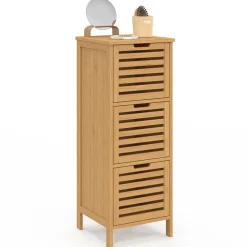 IDMarket Meuble d'appoint salle de bain bambou BEA 3 portes 30 x 30 x 80 cm* Meubles En Bois|Collection Bambou
