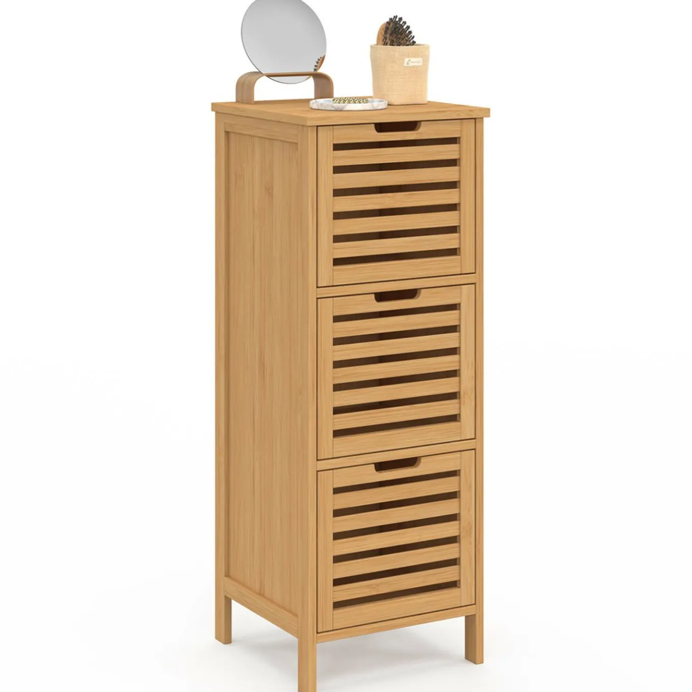 IDMarket Meuble d'appoint salle de bain bambou BEA 3 portes 30 x 30 x 80 cm* Meubles En Bois|Collection Bambou