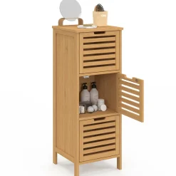 IDMarket Meuble d'appoint salle de bain bambou BEA 3 portes 30 x 30 x 80 cm* Meubles En Bois|Collection Bambou