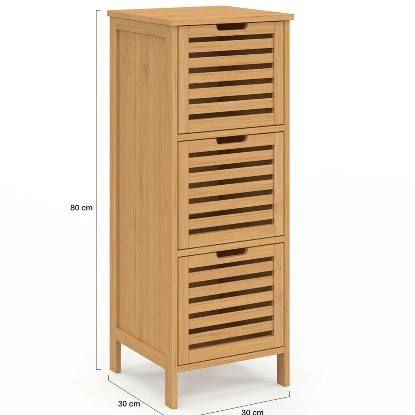 IDMarket Meuble d'appoint salle de bain bambou BEA 3 portes 30 x 30 x 80 cm* Meubles En Bois|Collection Bambou