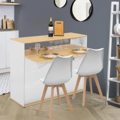 IDMarket Meuble de bar mange-debout blanc et bois* Meubles En Bois|Mange Debout