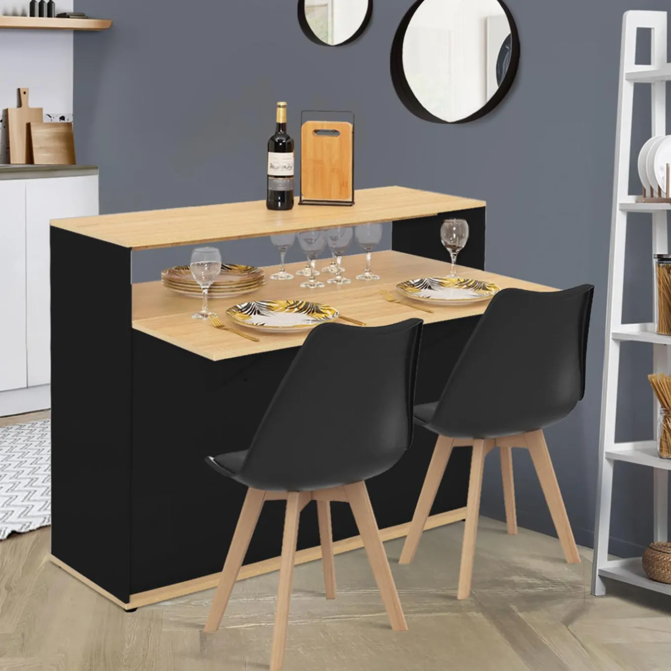 IDMarket Meuble de bar mange-debout noir et bois* Meubles En Bois|Mange Debout