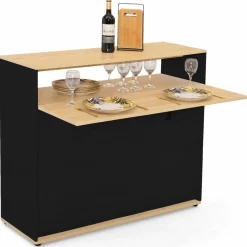 IDMarket Meuble de bar mange-debout noir et bois* Meubles En Bois|Mange Debout