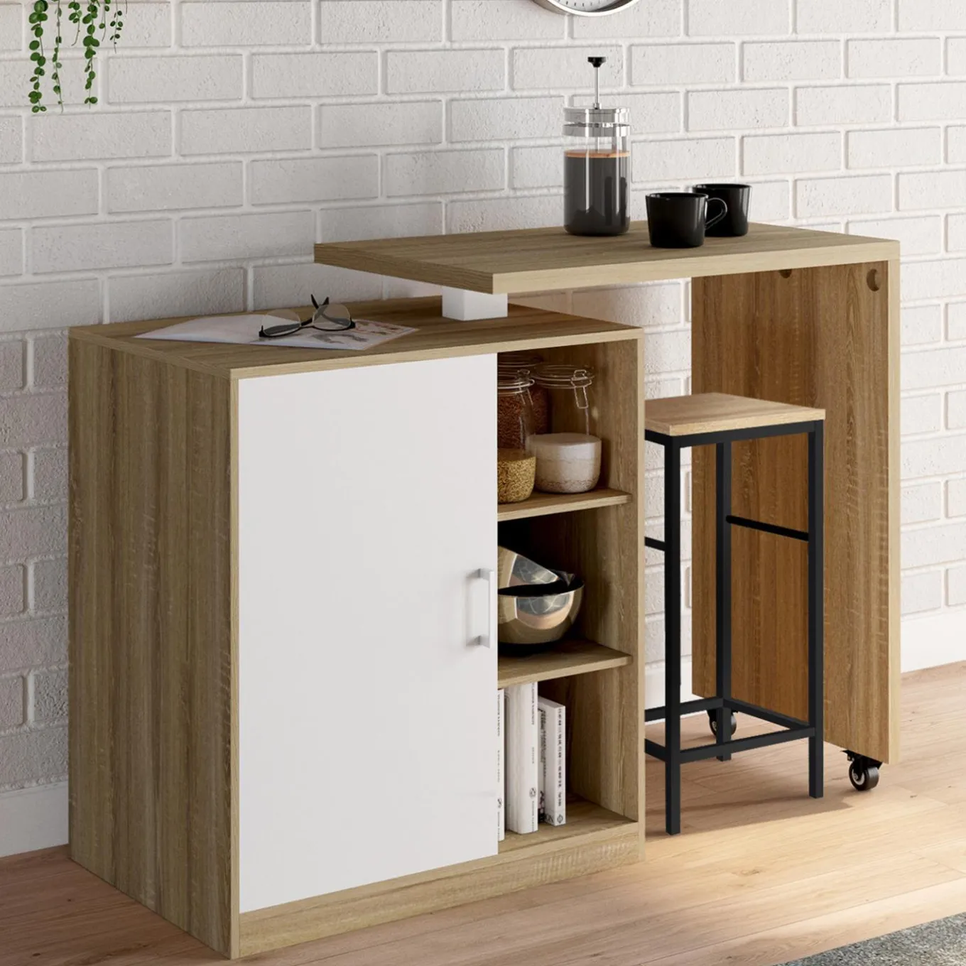 IDMarket Meuble de bar pivotant imitation hêtre* Mange Debout|Ilot Central