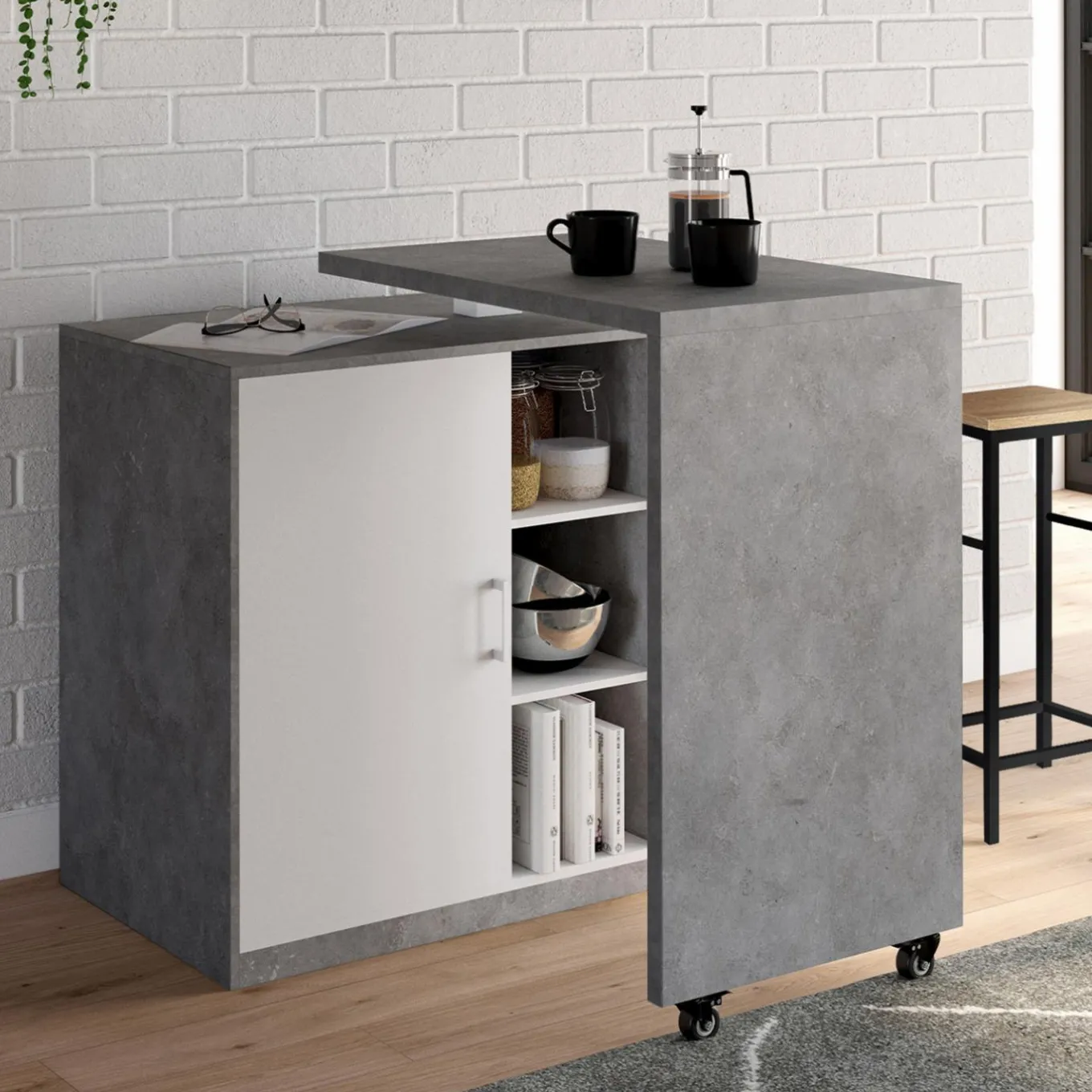 IDMarket Meuble de bar pivotant imitation béton* Mange Debout|Ilot Central