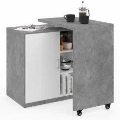 IDMarket Meuble de bar pivotant imitation béton* Mange Debout|Ilot Central