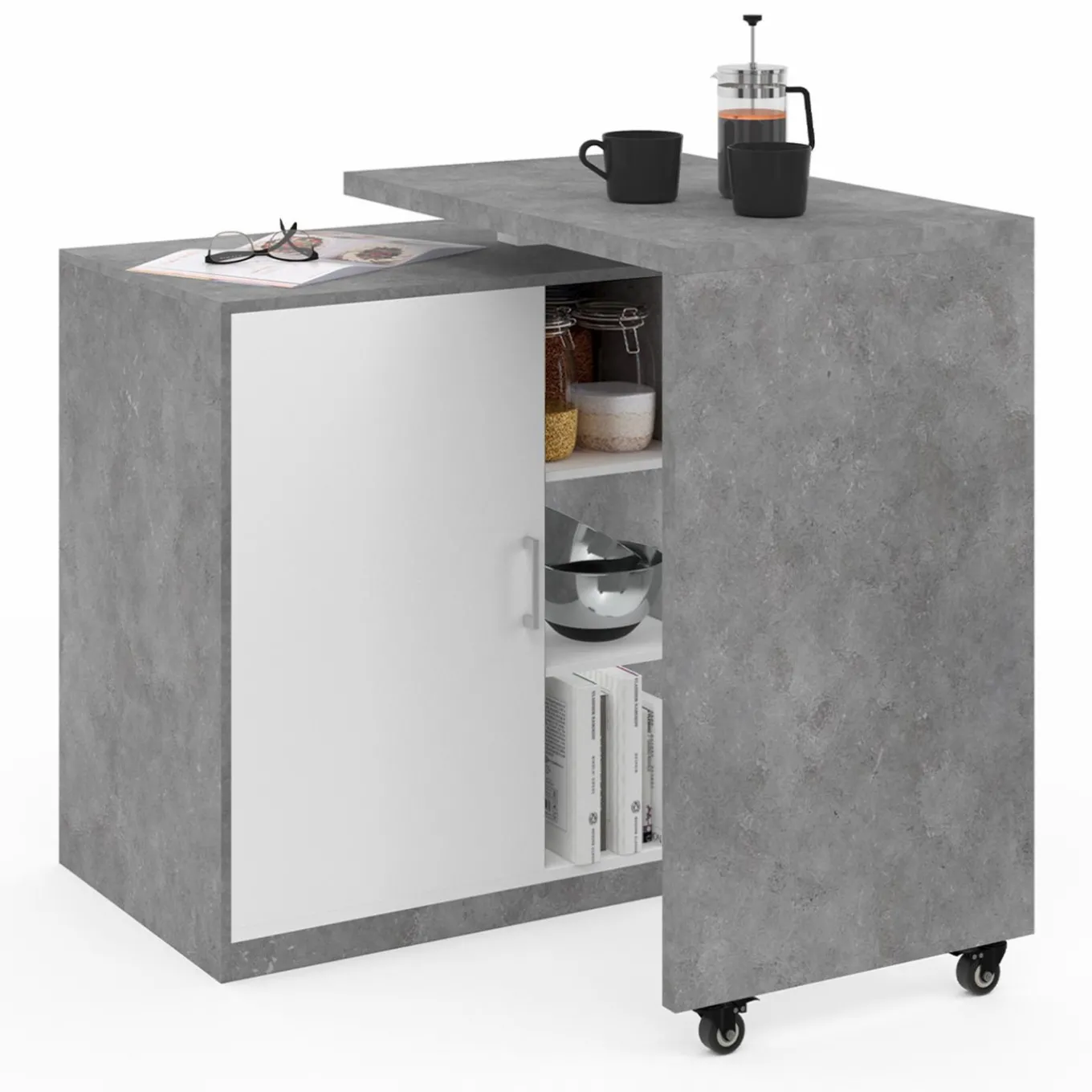 IDMarket Meuble de bar pivotant imitation béton* Mange Debout|Ilot Central