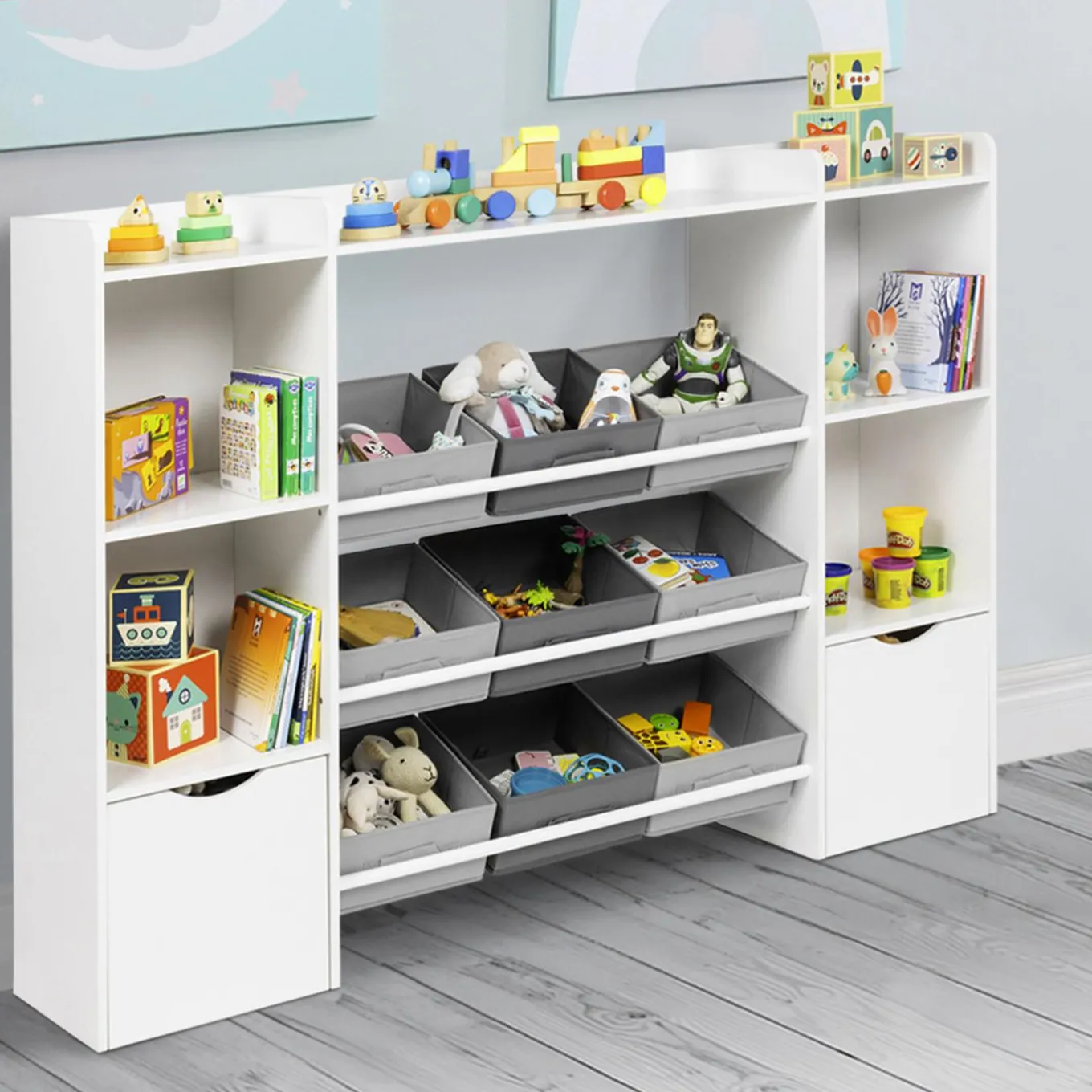 IDMarket Meuble de rangement avec étagères, bacs en tissu et cubes pour enfants*Enfant Etagères|Meubles Rangement Jouet