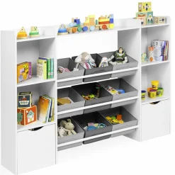 IDMarket Meuble de rangement avec étagères, bacs en tissu et cubes pour enfants*Enfant Etagères|Meubles Rangement Jouet