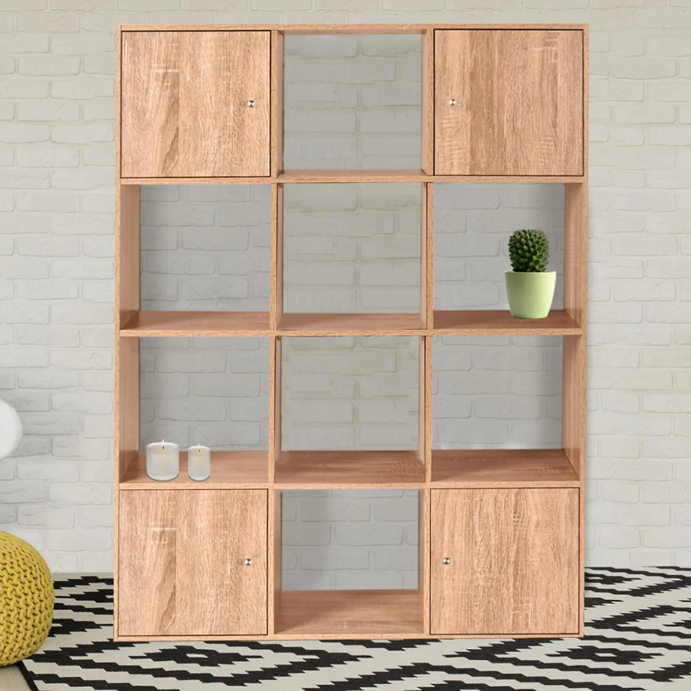 IDMarket Meuble de rangement cube 12 cases imitation hêtre avec portes* Rangement Et Accessoires|Meubles En Bois