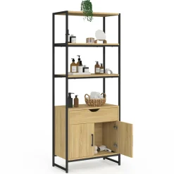 IDMarket Meuble de rangement design industriel salle de bain avec 3 étages 1 placard 1 tiroir* Meubles Salle De Bain|Collection Industrielle