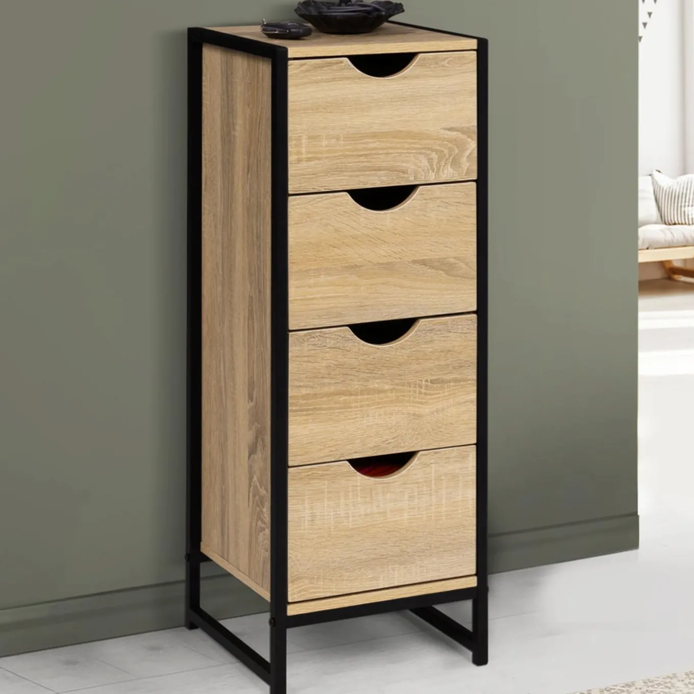 IDMarket Meuble de rangement industriel chiffonnier d’appoint 80x30 cm 4 tiroirs* Meubles Tiroirs|Meubles En Bois