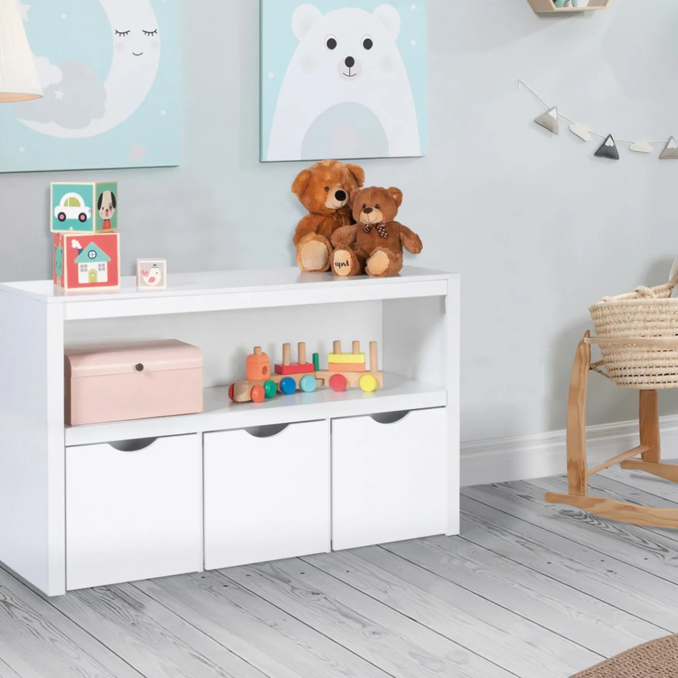 IDMarket Meuble de rangement pour enfant 3 tiroirs bois blanc*Enfant Meubles Tiroirs|Meubles Blancs