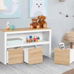 IDMarket Meuble de rangement pour enfant 3 tiroirs blanc et hêtre*Enfant Meubles Tiroirs|Meubles Blancs