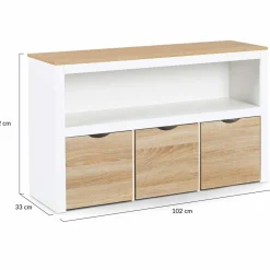 IDMarket Meuble de rangement pour enfant 3 tiroirs blanc et hêtre*Enfant Meubles Tiroirs|Meubles Blancs