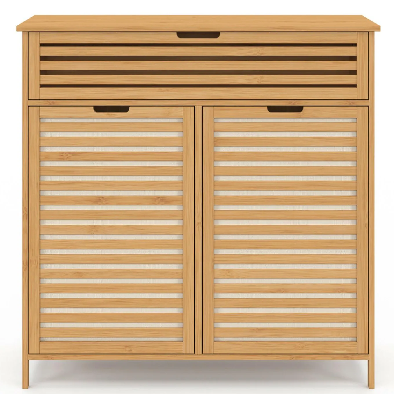 IDMarket Meuble de rangement salle de bain bambou BEA 2 paniers à linge amovibles 1 tiroir tissu écru* Paniers À Linge|Collection Bambou