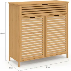 IDMarket Meuble de rangement salle de bain bambou BEA 2 paniers à linge amovibles 1 tiroir tissu écru* Paniers À Linge|Collection Bambou