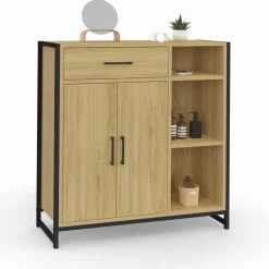 IDMarket Meuble de rangement salle de bain industriel avec 1 tiroir, placard et 3 étagères* Meubles Salle De Bain|Collection Industrielle