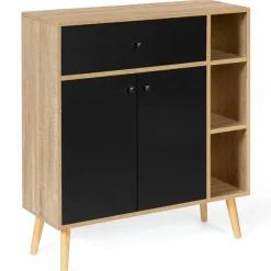 IDMarket Meuble de rangement scandinave noir et bois* Meubles Tiroirs|Meubles Bas